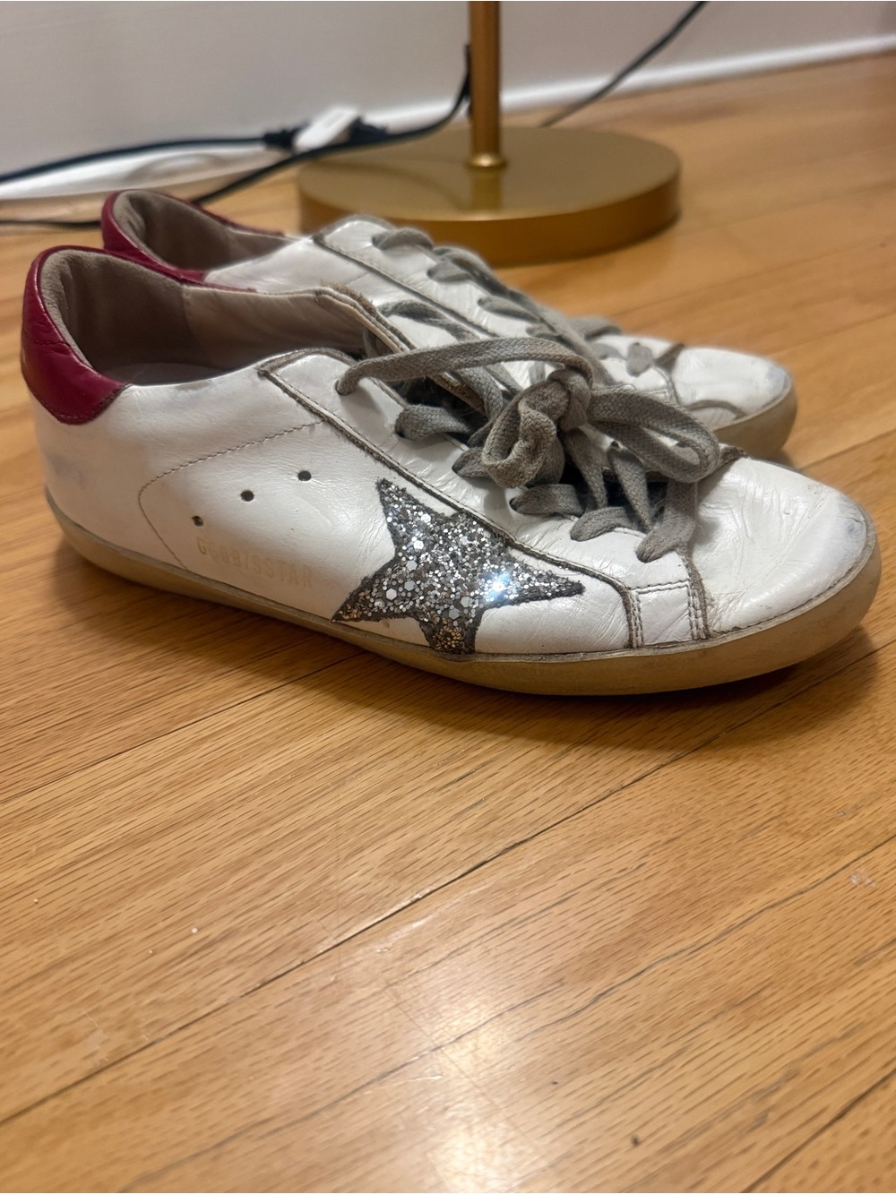 Golden Goose Superstar Leather Sneakers in White, Red, and Silver - Picture 2 of 4